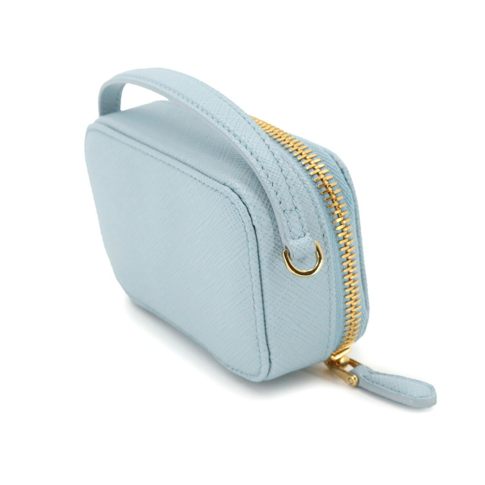 Prada Saffiano Triangle Mini Handbag Pouch Chain Shoulder Leather Light Blue ... - Picture 4 of 10